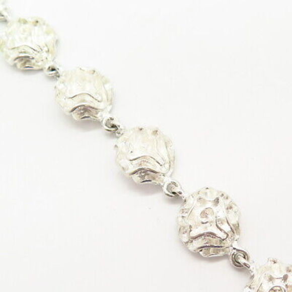925 Sterling Silver Floral Design Link Bracelet 7"